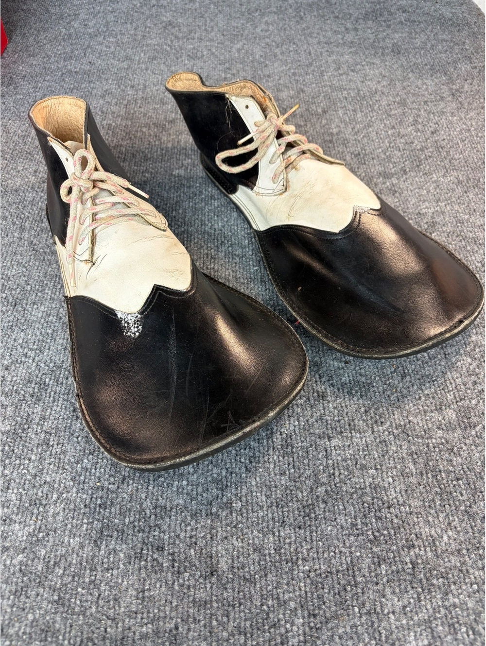 Rare vintage black and white leather clown shoes